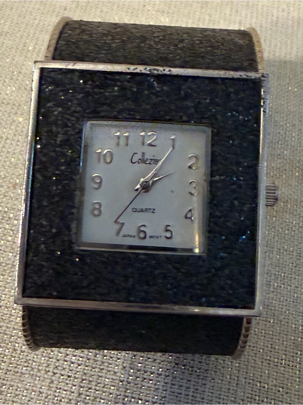 Vintage Collezio Silver-Tone Black Square Dial Quartz Watch